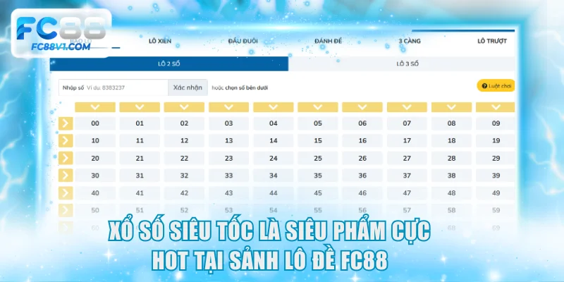 Xổ số siêu tốc là siêu phẩm cực hot tại sảnh lô đề FC88